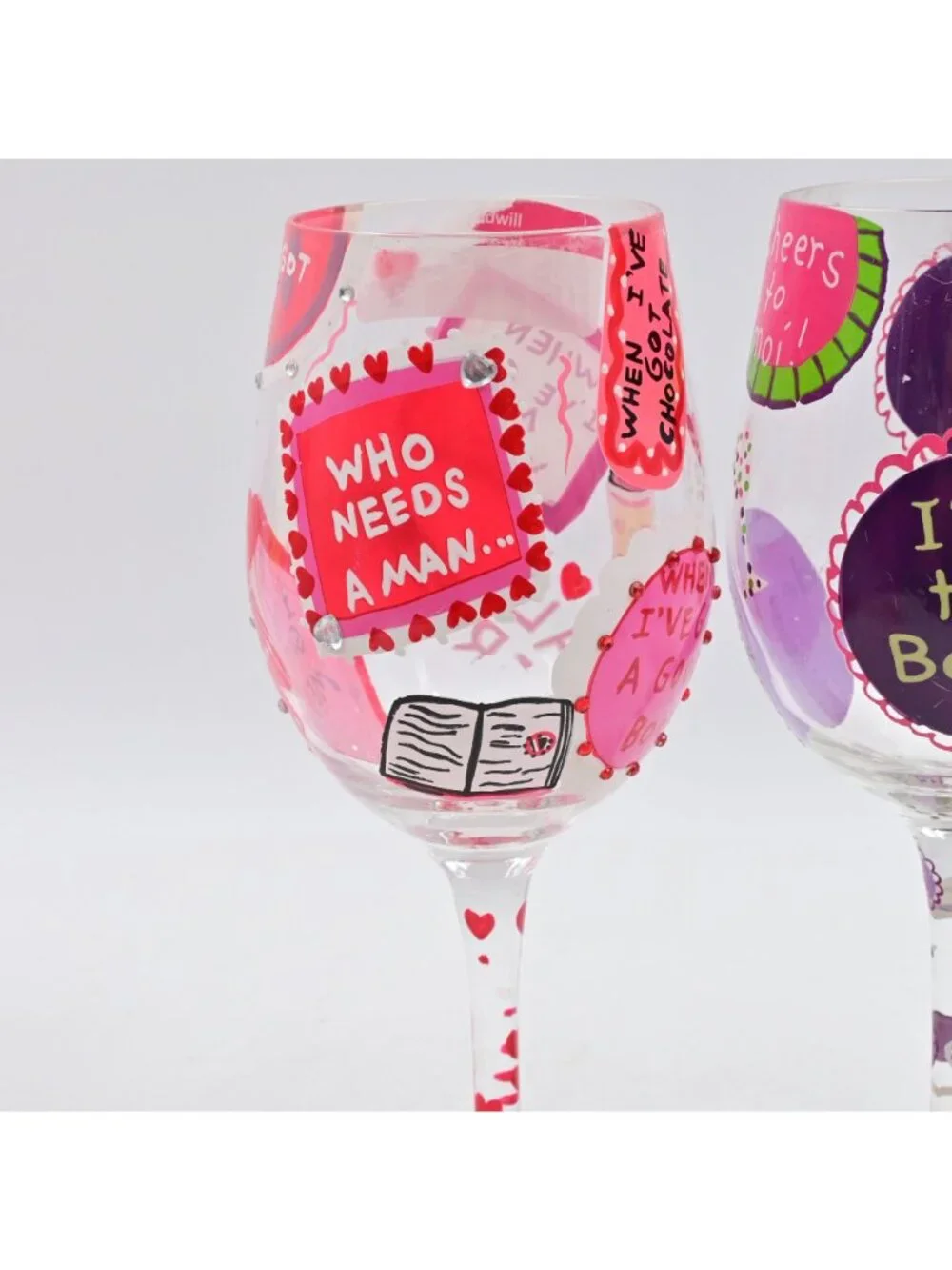 Lolita Hand Painted Empowerment Wine Glasses Set of 2 Colorful